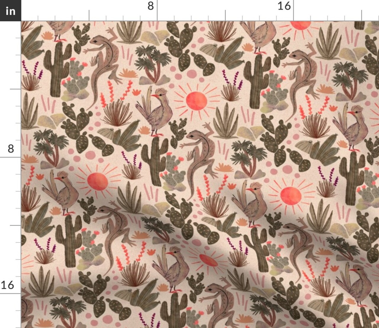 Desert Earth Tones Sun Lizards Cactus Garden Southwestern Custom Printed Fabric by Spoonflower Various Fabrics by the Yard or Fat Quarter